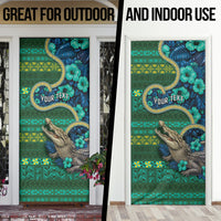 Personalised Solomon Islands Independence Day Door Cover Crocodile Hibiscus Tribal Pattern