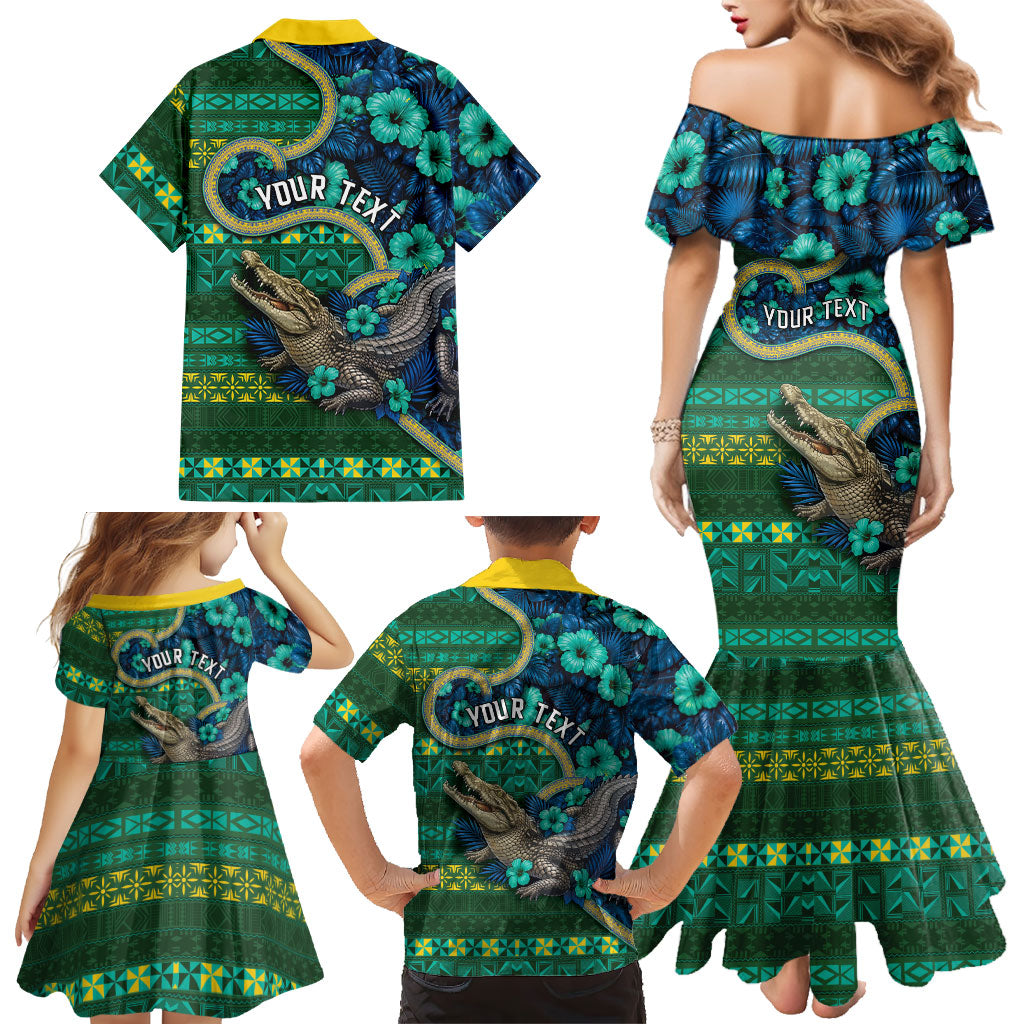 Personalised Solomon Islands Independence Day Family Matching Mermaid Dress and Hawaiian Shirt Crocodile Hibiscus Tribal Pattern
