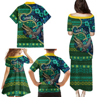 Personalised Solomon Islands Independence Day Family Matching Puletasi and Hawaiian Shirt Crocodile Hibiscus Tribal Pattern