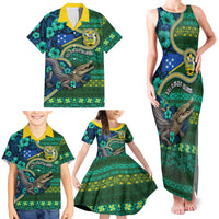 Personalised Solomon Islands Independence Day Family Matching Tank Maxi Dress and Hawaiian Shirt Crocodile Hibiscus Tribal Pattern