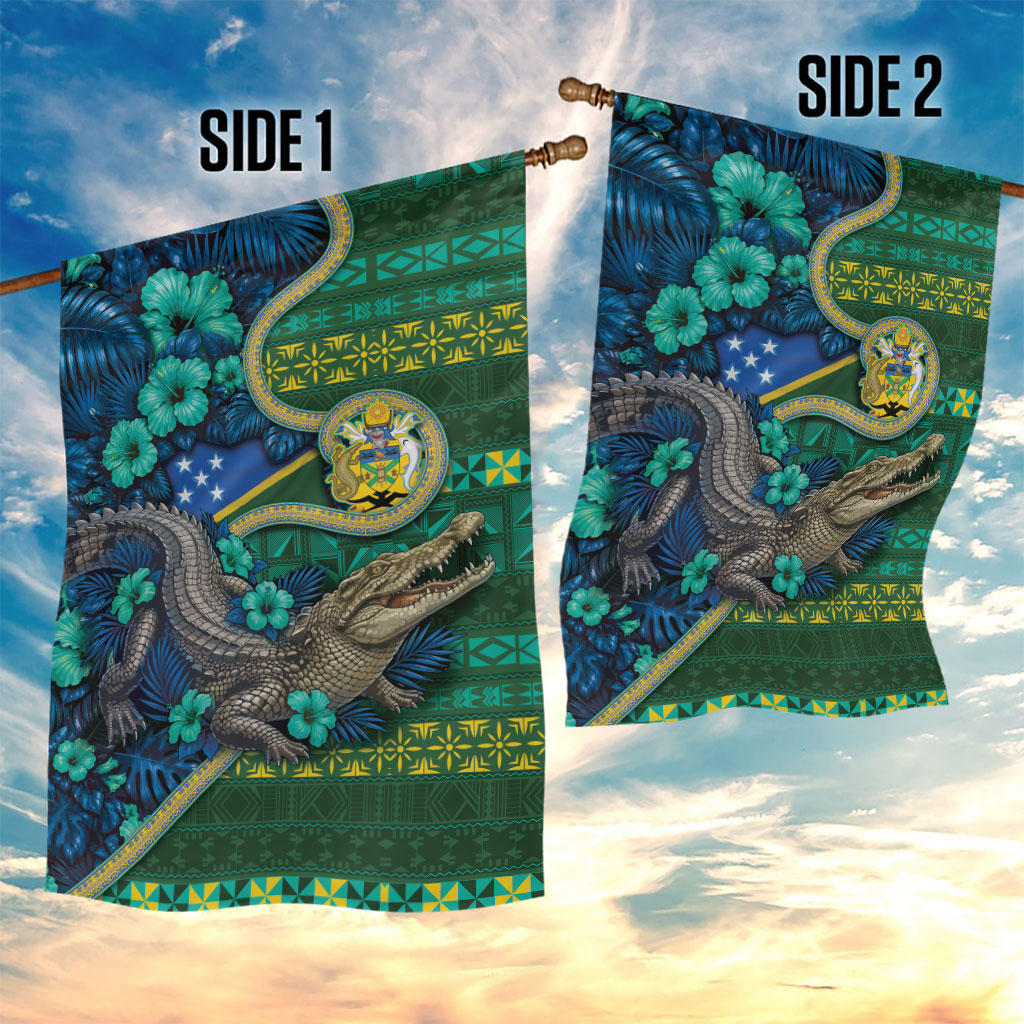 Solomon Islands Independence Day Garden Flag Crocodile Hibiscus Tribal Pattern