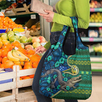 Solomon Islands Independence Day Grocery Bag Crocodile Hibiscus Tribal Pattern