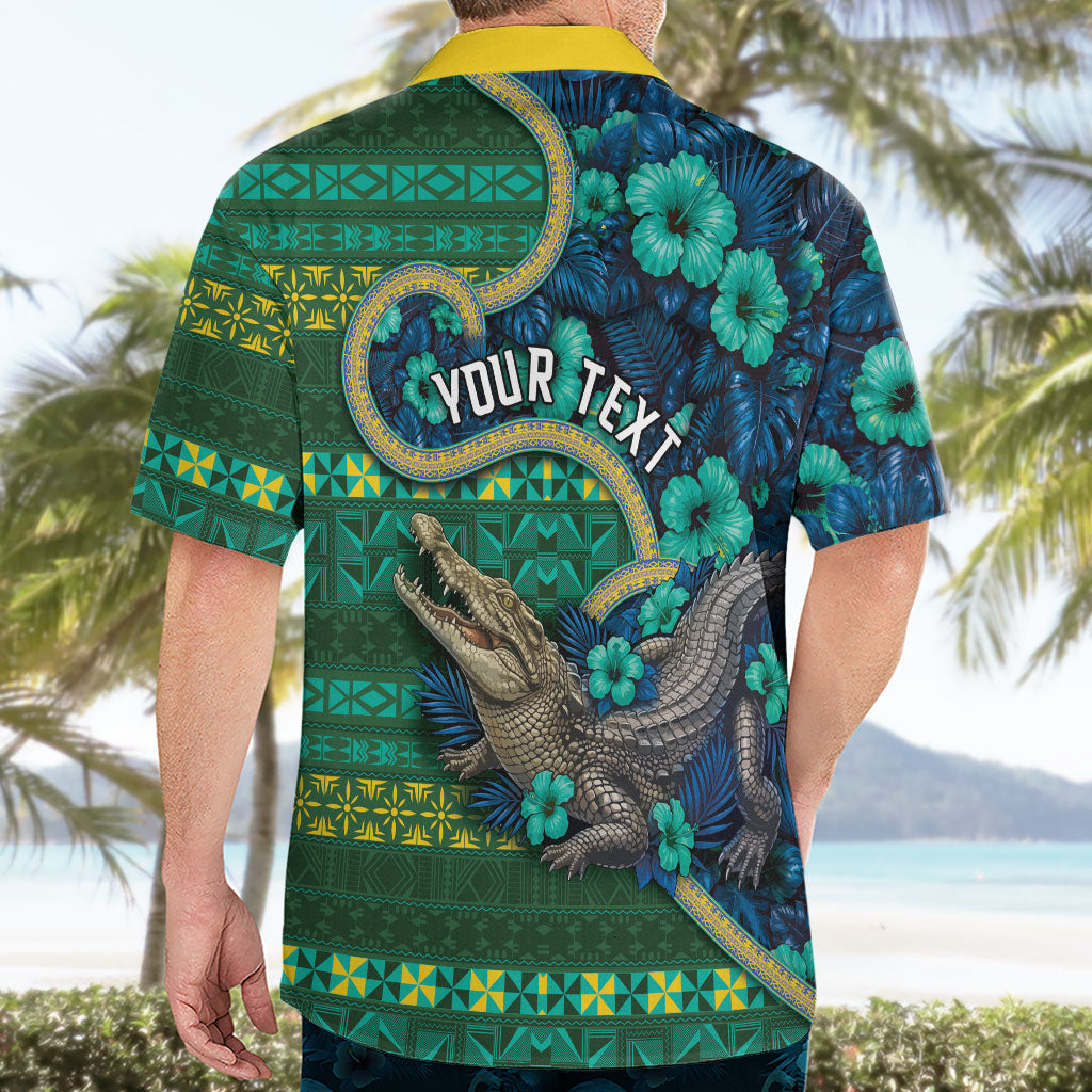 Personalised Solomon Islands Independence Day Hawaiian Shirt Crocodile Hibiscus Tribal Pattern