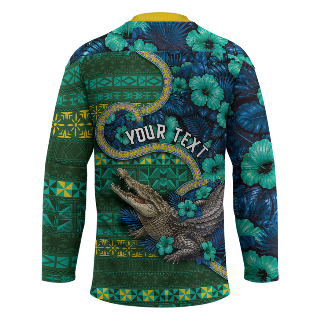 Personalised Solomon Islands Independence Day Hockey Jersey Crocodile Hibiscus Tribal Pattern
