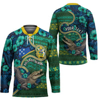 Personalised Solomon Islands Independence Day Hockey Jersey Crocodile Hibiscus Tribal Pattern