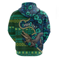 Personalised Solomon Islands Independence Day Hoodie Crocodile Hibiscus Tribal Pattern