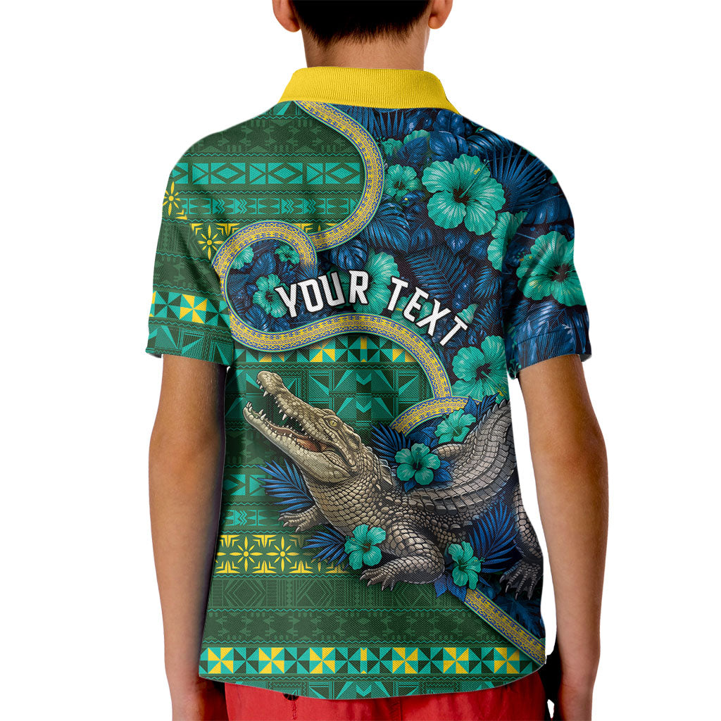 Personalised Solomon Islands Independence Day Kid Polo Shirt Crocodile Hibiscus Tribal Pattern