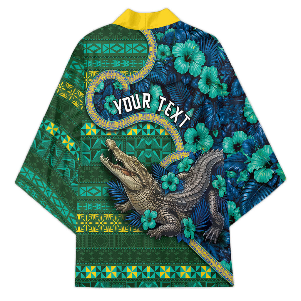 Personalised Solomon Islands Independence Day Kimono Crocodile Hibiscus Tribal Pattern
