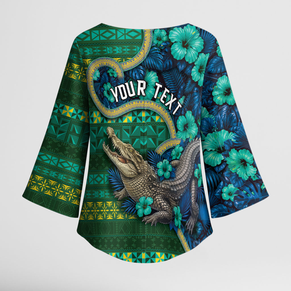 Personalised Solomon Islands Independence Day Kimono Sleeve Blouse Crocodile Hibiscus Tribal Pattern