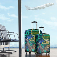 Solomon Islands Independence Day Luggage Cover Crocodile Hibiscus Tribal Pattern