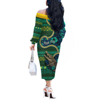 Personalised Solomon Islands Independence Day Off The Shoulder Long Sleeve Dress Crocodile Hibiscus Tribal Pattern