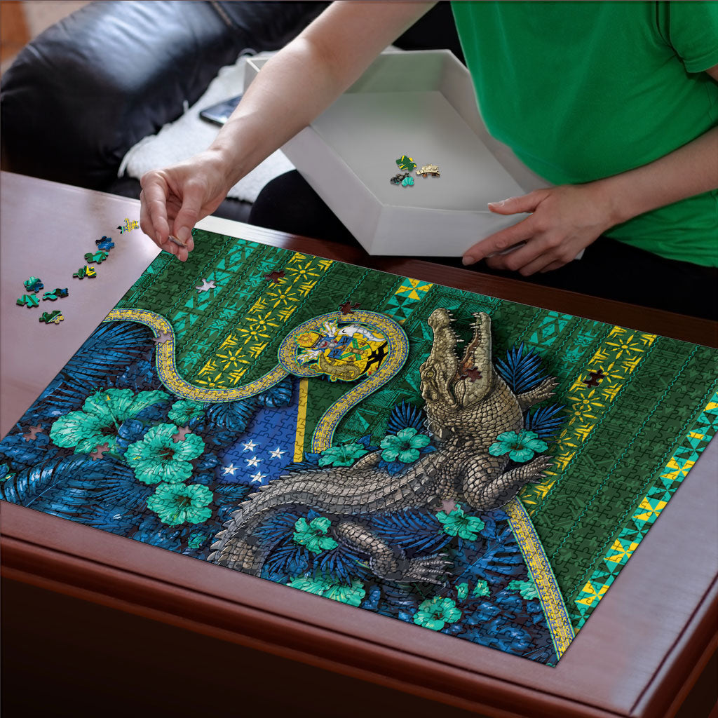 Solomon Islands Independence Day Puzzle Crocodile Hibiscus Tribal Pattern