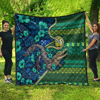 Solomon Islands Independence Day Quilt Crocodile Hibiscus Tribal Pattern