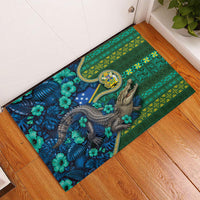 Solomon Islands Independence Day Rubber Doormat Crocodile Hibiscus Tribal Pattern