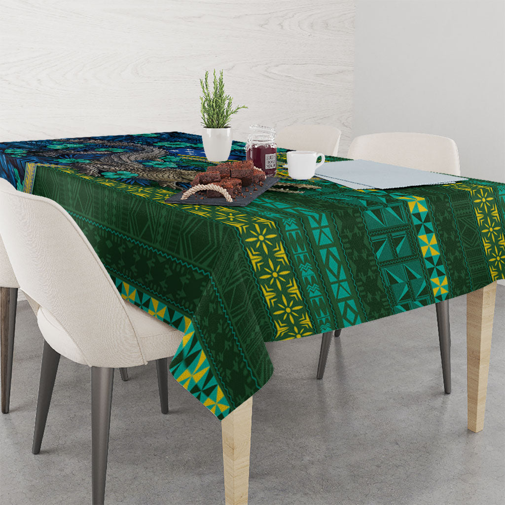 Solomon Islands Independence Day Tablecloth Crocodile Hibiscus Tribal Pattern