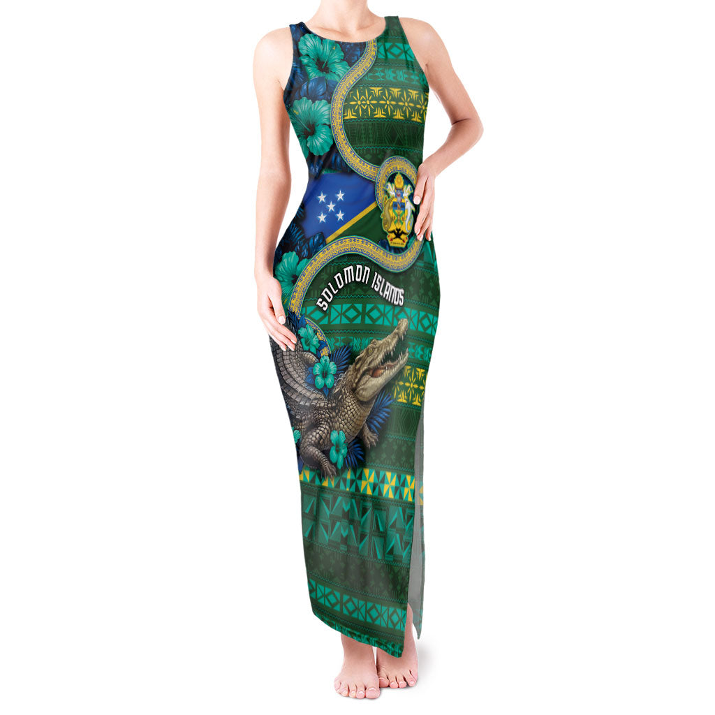Personalised Solomon Islands Independence Day Tank Maxi Dress Crocodile Hibiscus Tribal Pattern