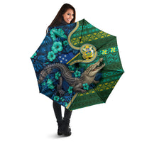 Solomon Islands Independence Day Umbrella Crocodile Hibiscus Tribal Pattern