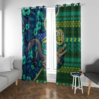 Solomon Islands Independence Day Window Curtain Crocodile Hibiscus Tribal Pattern