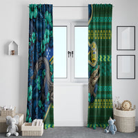 Solomon Islands Independence Day Window Curtain Crocodile Hibiscus Tribal Pattern