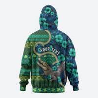 Personalised Solomon Islands Independence Day Zip Hoodie Crocodile Hibiscus Tribal Pattern