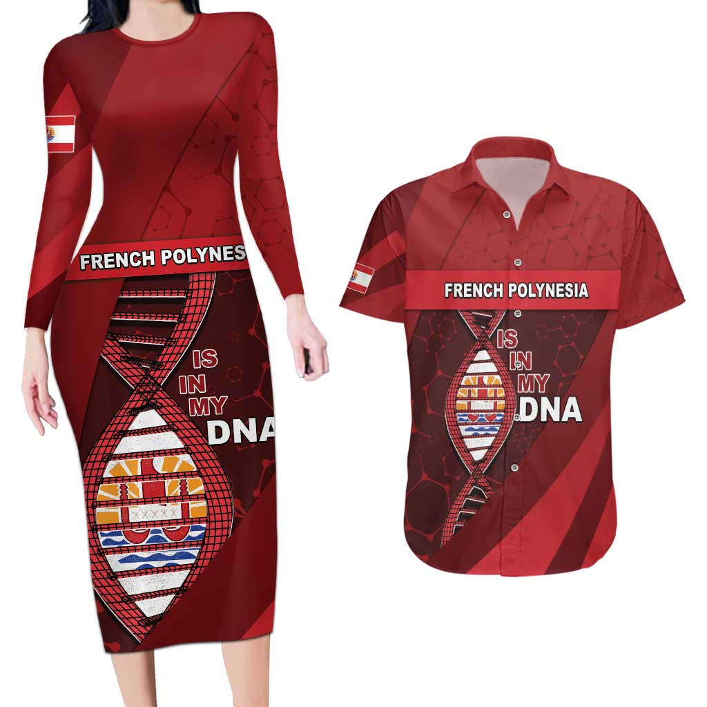 French Polynesia Is In My DNA Couples Matching Long Sleeve Bodycon Dress and Hawaiian Shirt DT05 Red - Polynesian Pride