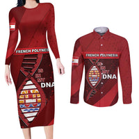 French Polynesia Is In My DNA Couples Matching Long Sleeve Bodycon Dress and Long Sleeve Button Shirt DT05 Red - Polynesian Pride