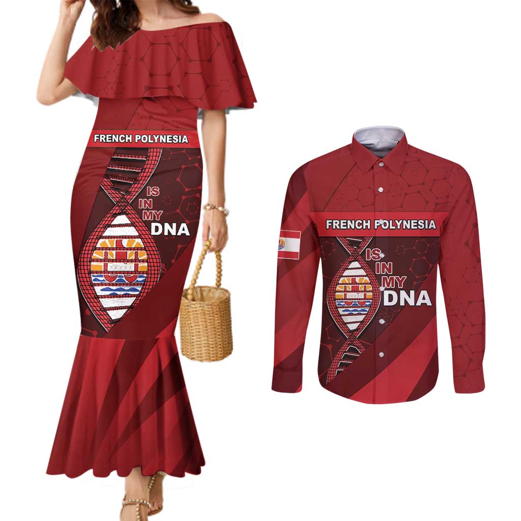 French Polynesia Is In My DNA Couples Matching Mermaid Dress and Long Sleeve Button Shirt DT05 Red - Polynesian Pride