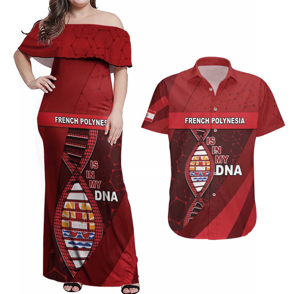French Polynesia Is In My DNA Couples Matching Off Shoulder Maxi Dress and Hawaiian Shirt DT05 Red - Polynesian Pride