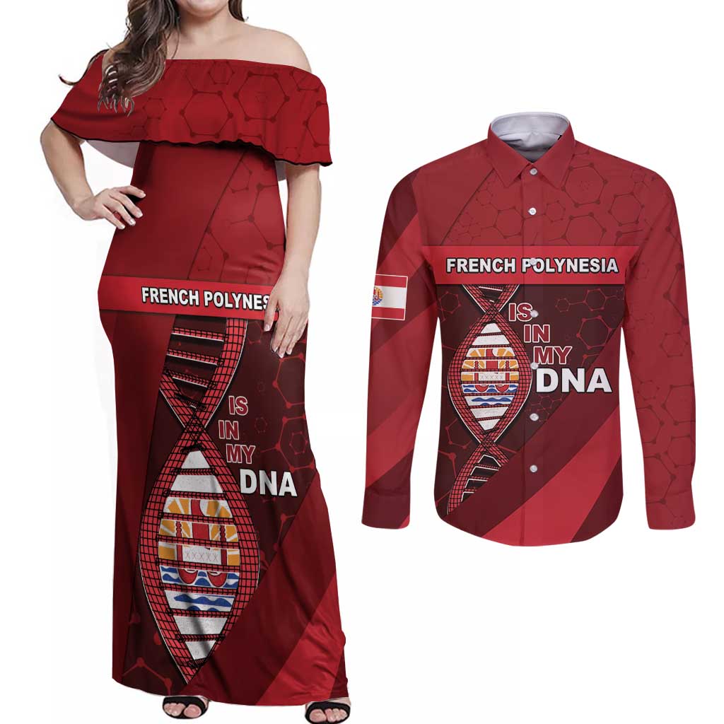 French Polynesia Is In My DNA Couples Matching Off Shoulder Maxi Dress and Long Sleeve Button Shirt DT05 Red - Polynesian Pride
