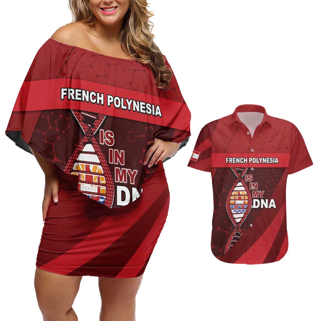 French Polynesia Is In My DNA Couples Matching Off Shoulder Short Dress and Hawaiian Shirt DT05 Red - Polynesian Pride