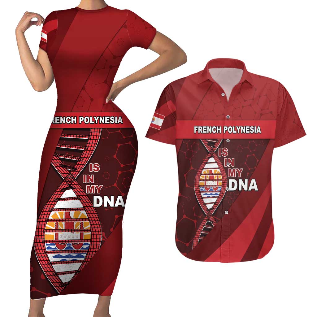 French Polynesia Is In My DNA Couples Matching Short Sleeve Bodycon Dress and Hawaiian Shirt DT05 Red - Polynesian Pride