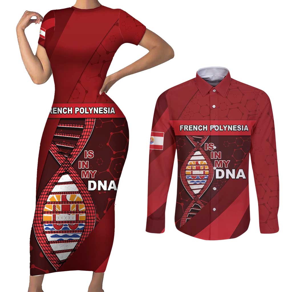 French Polynesia Is In My DNA Couples Matching Short Sleeve Bodycon Dress and Long Sleeve Button Shirt DT05 Red - Polynesian Pride