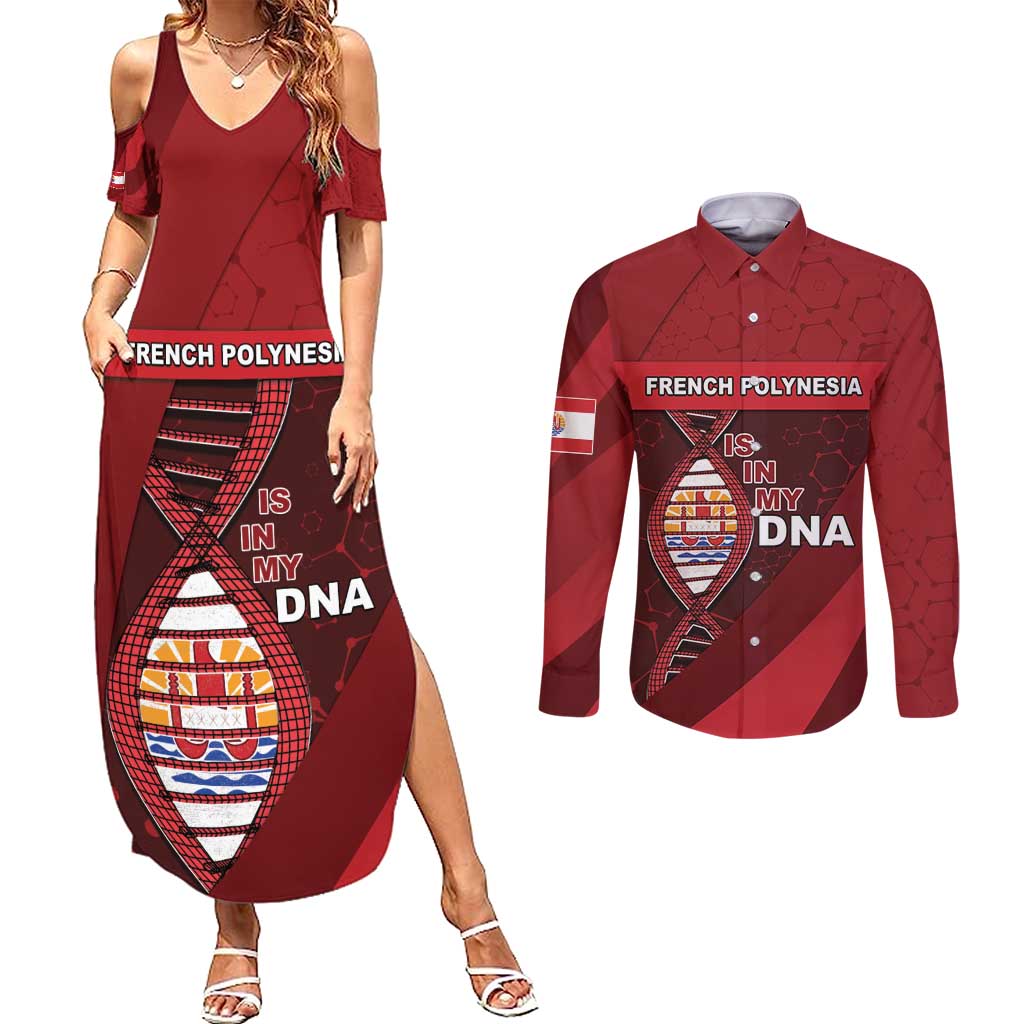 French Polynesia Is In My DNA Couples Matching Summer Maxi Dress and Long Sleeve Button Shirt DT05 Red - Polynesian Pride