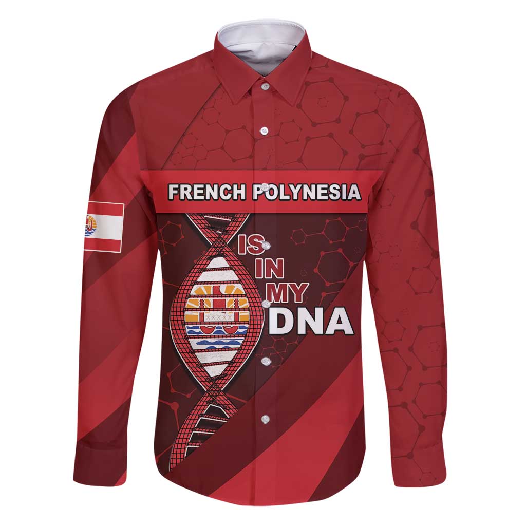 French Polynesia Is In My DNA Family Matching Puletasi and Hawaiian Shirt DT05 Dad's Shirt - Long Sleeve Red - Polynesian Pride
