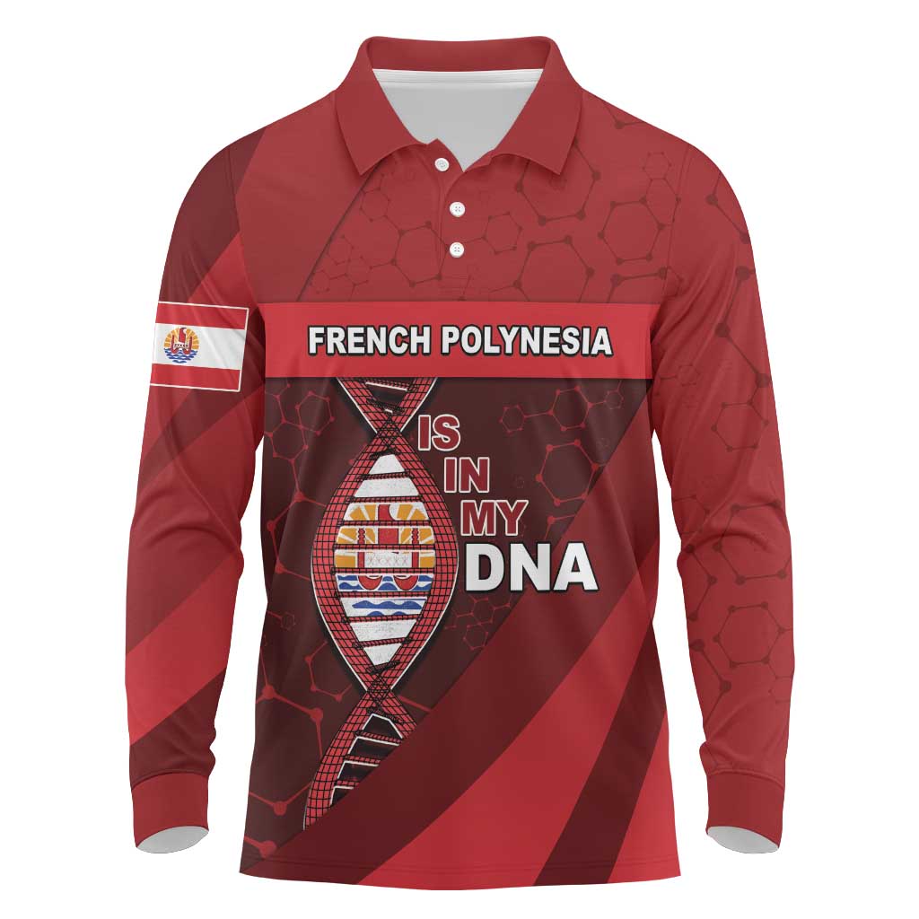 French Polynesia Is In My DNA Long Sleeve Polo Shirt DT05 Red - Polynesian Pride