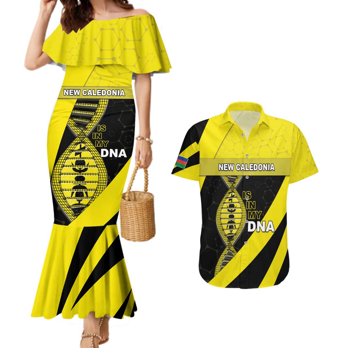 New Caledonia Is In My DNA Couples Matching Mermaid Dress and Hawaiian Shirt - Polynesian Pride