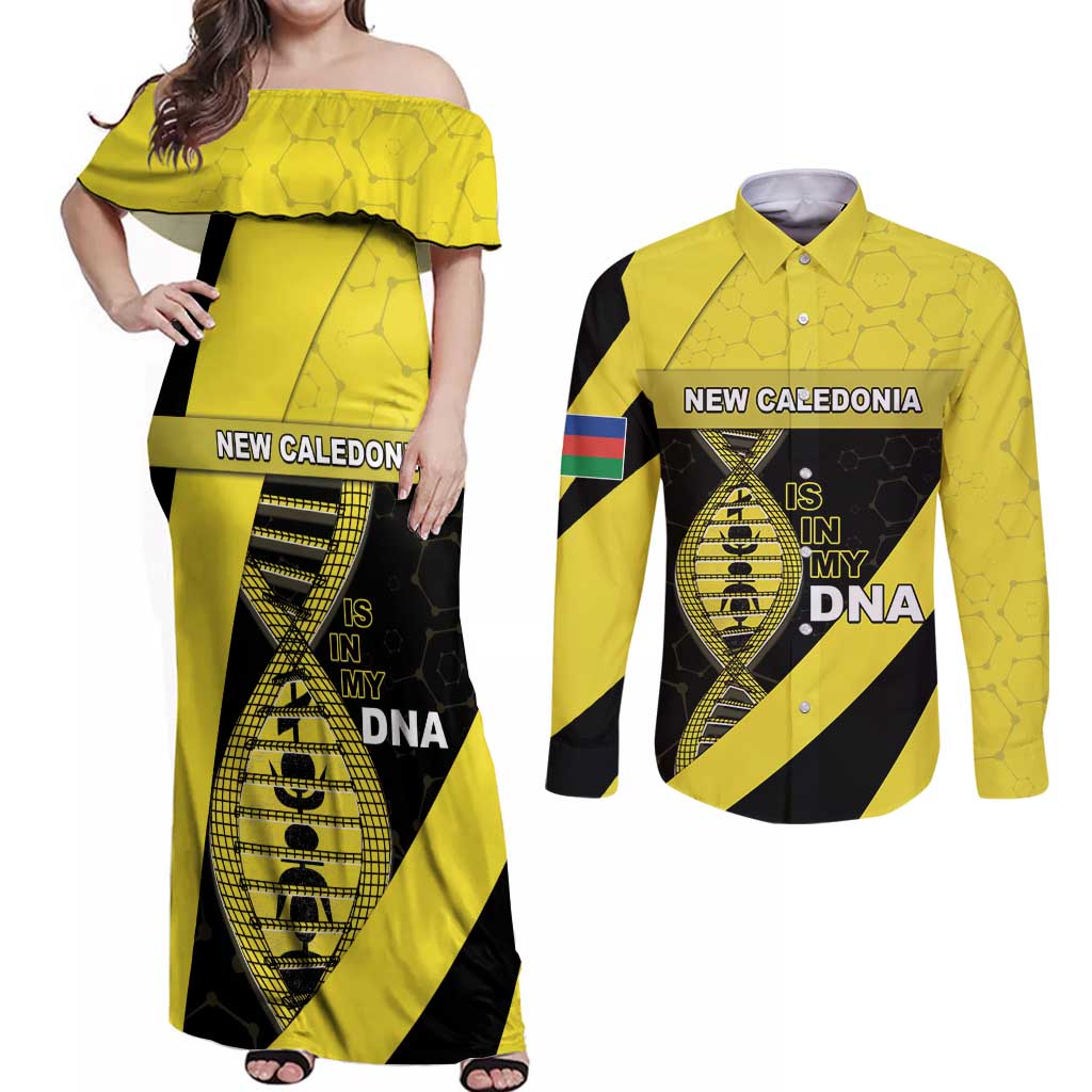 New Caledonia Is In My DNA Couples Matching Off Shoulder Maxi Dress and Long Sleeve Button Shirt - Polynesian Pride