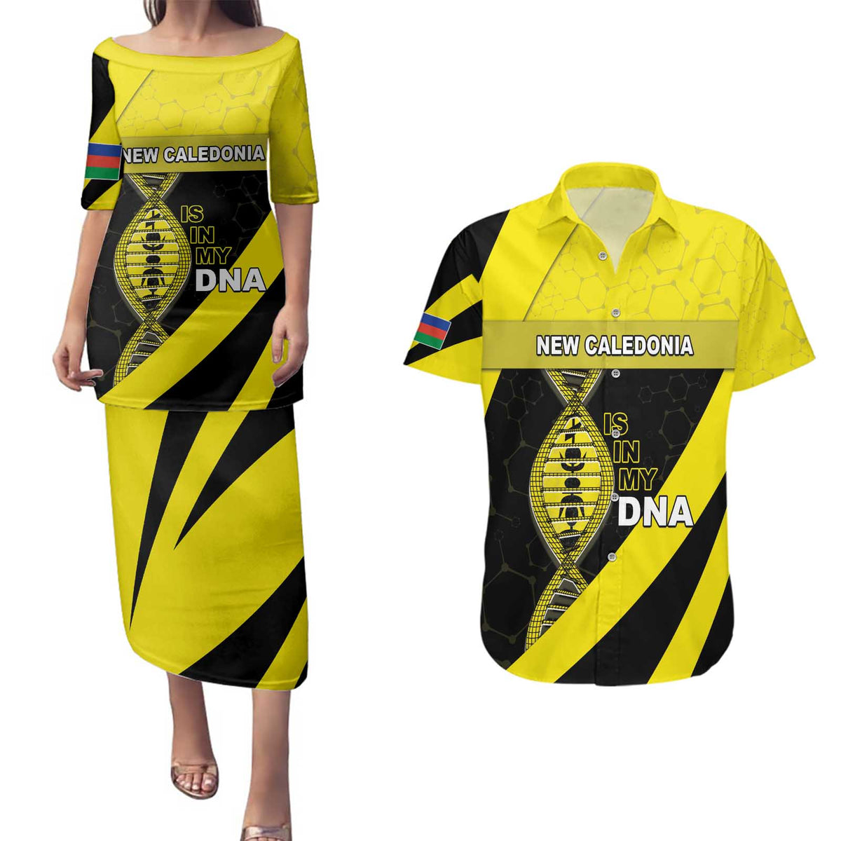 New Caledonia Is In My DNA Couples Matching Puletasi and Hawaiian Shirt - Polynesian Pride