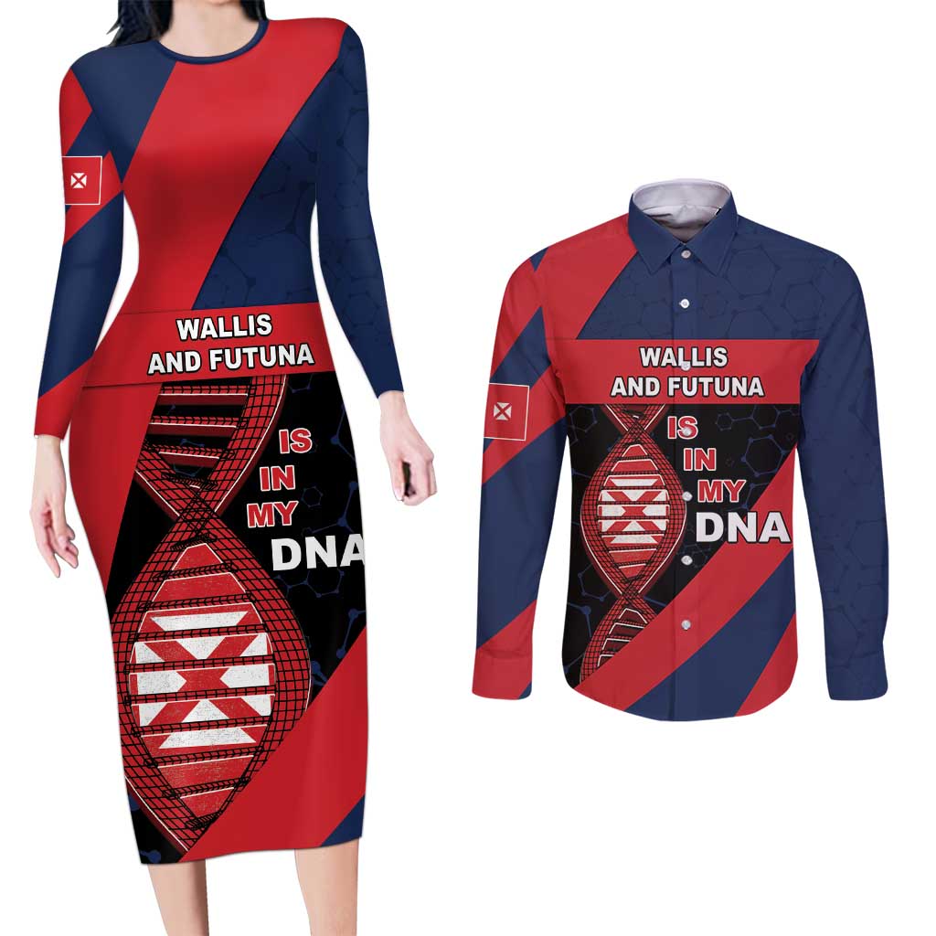 Wallis And Futuna Is In My DNA Couples Matching Long Sleeve Bodycon Dress and Long Sleeve Button Shirt - Polynesian Pride