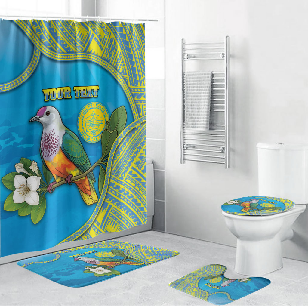 Personalised Palau Biib Bird Bathroom Set Rur Flower And Rock Islands Patterns DT05 Bathroom Set (4 pcs) Blue - Polynesian Pride