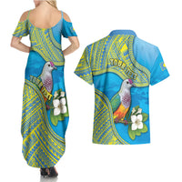 Personalised Palau Biib Bird Couples Matching Summer Maxi Dress and Hawaiian Shirt Rur Flower And Rock Islands Patterns