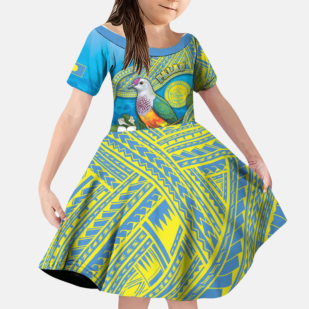Personalised Palau Biib Bird Family Matching Off The Shoulder Long Sleeve Dress and Hawaiian Shirt Rur Flower And Rock Islands Patterns