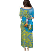 Personalised Palau Biib Bird Family Matching Puletasi and Hawaiian Shirt Rur Flower And Rock Islands Patterns