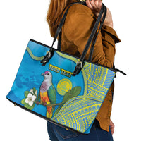 Personalised Palau Biib Bird Leather Tote Bag Rur Flower And Rock Islands Patterns