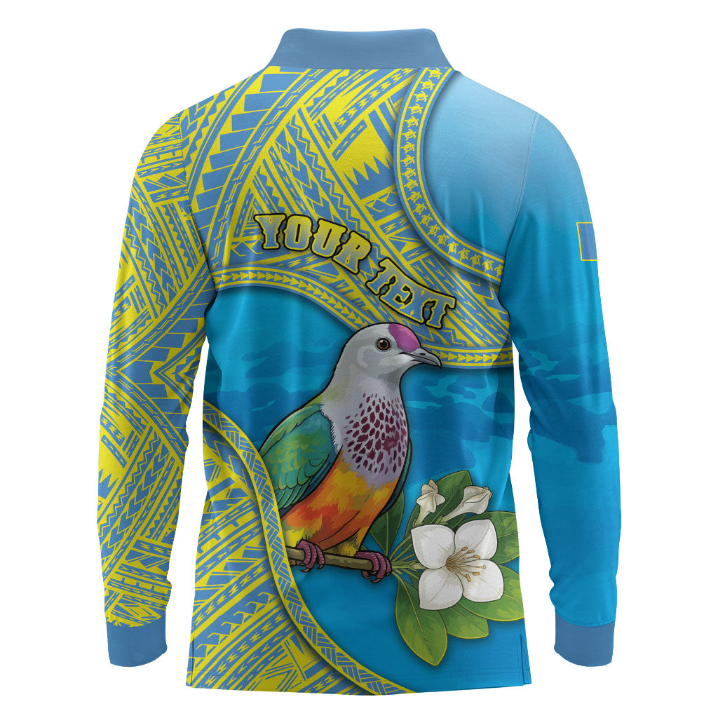 Personalised Palau Biib Bird Long Sleeve Polo Shirt Rur Flower And Rock Islands Patterns