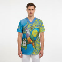 Personalised Palau Biib Bird Scrub Top Rur Flower And Rock Islands Patterns