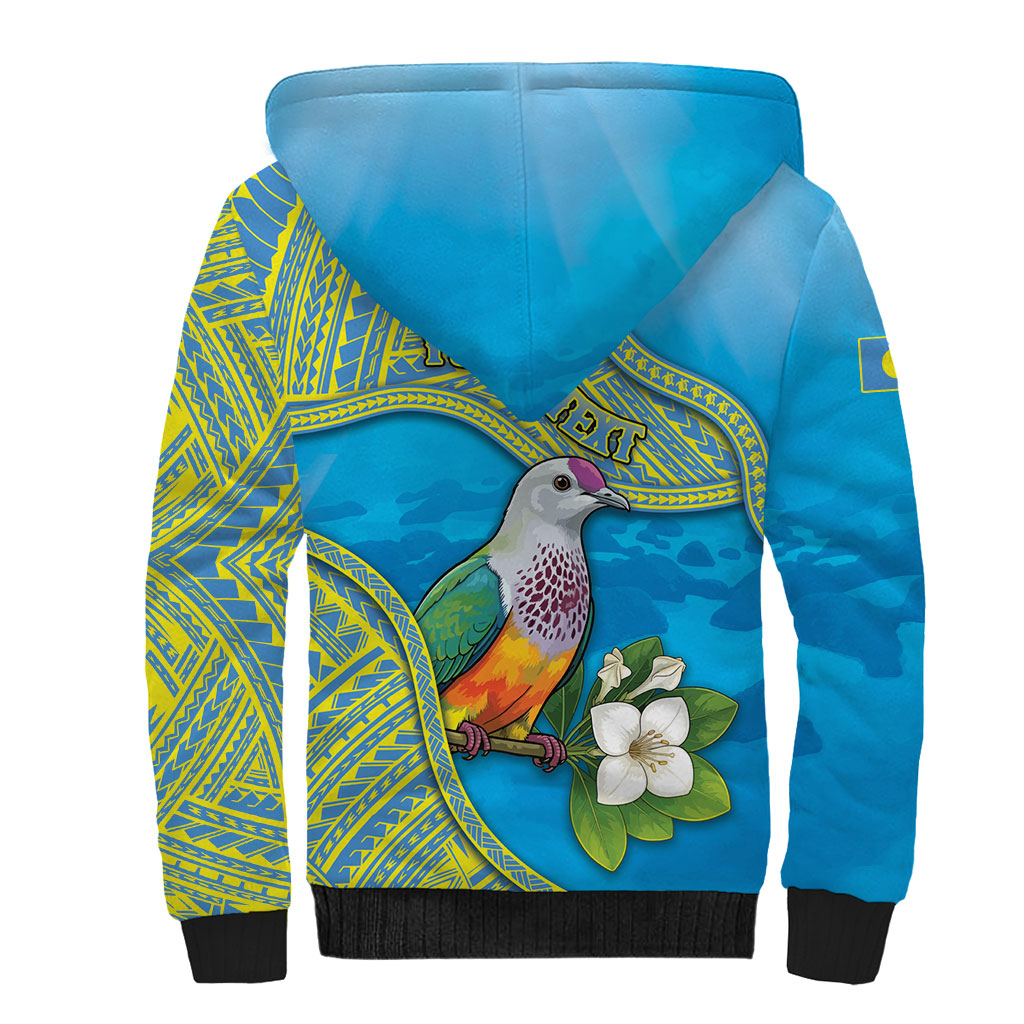 Personalised Palau Biib Bird Sherpa Hoodie Rur Flower And Rock Islands Patterns