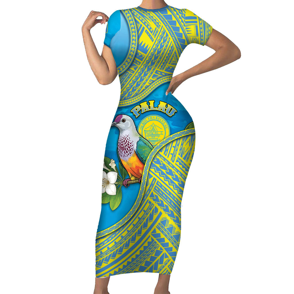 Personalised Palau Biib Bird Short Sleeve Bodycon Dress Rur Flower And Rock Islands Patterns