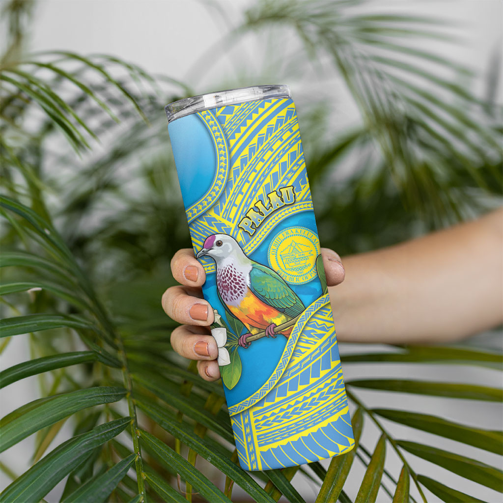 Personalised Palau Biib Bird Skinny Tumbler Rur Flower And Rock Islands Patterns
