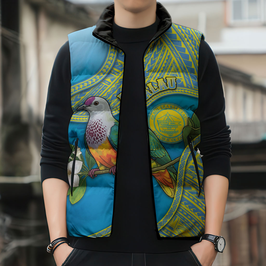 Personalised Palau Biib Bird Sleeveless Puffer Jacket Rur Flower And Rock Islands Patterns